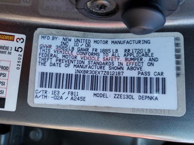1NXBR30EX7Z812187 - 2007 TOYOTA COROLLA CE GRAY photo 12