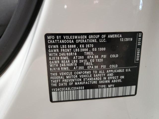 1V24C2CA3LC204303 - 2020 VOLKSWAGEN ATLAS CROS SE Белый фото 13