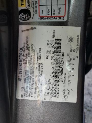 3FAHP0HA5AR247260 - 2010 FORD FUSION SE GRAY photo 12