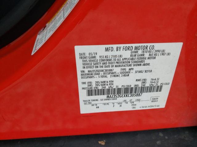 MAJ3S2GEXKC305887 - 2019 FORD ECOSPORT SE RED photo 13
