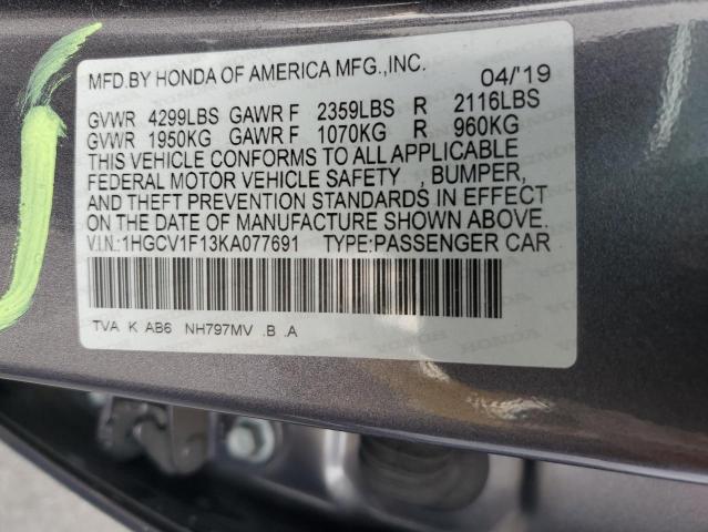 1HGCV1F13KA077691 - 2019 HONDA ACCORD LX GRAY photo 13