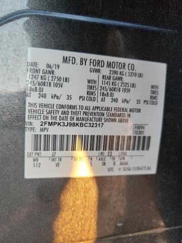 2FMPK3J98KBC32317 - 2019 FORD EDGE SEL ნაცრისფერი ფოტო 14