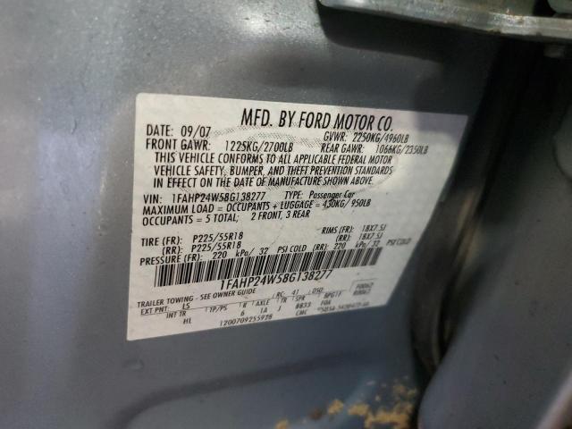 1FAHP24W58G138277 - 2008 FORD TAURUS SEL BLUE photo 12