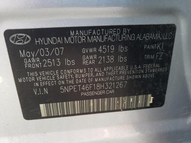 5NPET46F18H321267 - 2008 HYUNDAI SONATA GLS SILVER photo 13