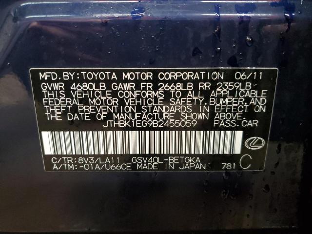 JTHBK1EG9B2455059 - 2011 LEXUS ES 350 BLUE photo 12