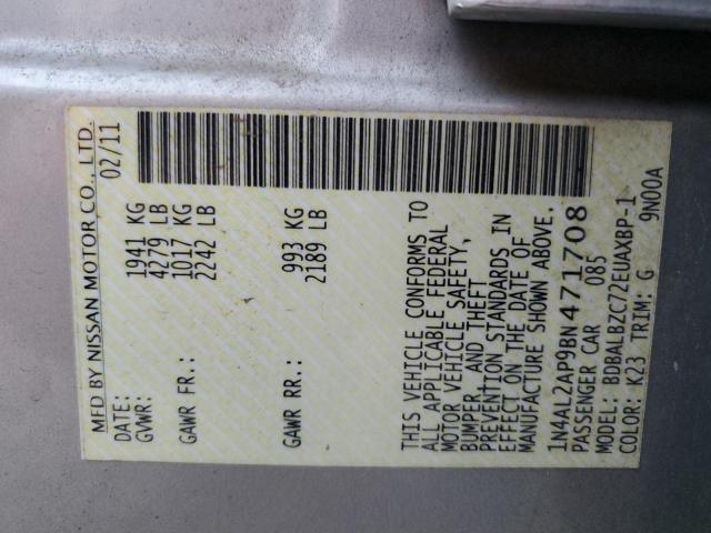 1N4AL2AP9BN471708 - 2011 NISSAN ALTIMA BASE ვერცხლისფერი ფოტო 12