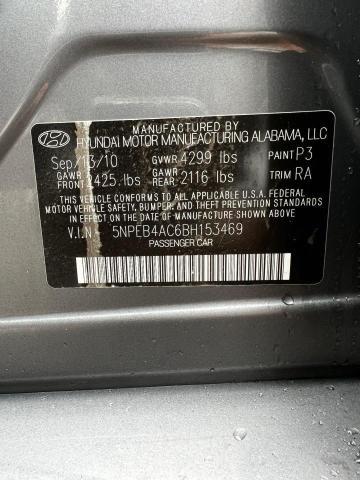 5NPEB4AC6BH153469 - 2011 HYUNDAI SONATA GLS GRAY photo 10