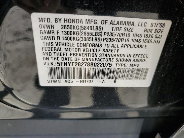 5FNYF28278B022075 - 2008 HONDA PILOT VP BLACK photo 13