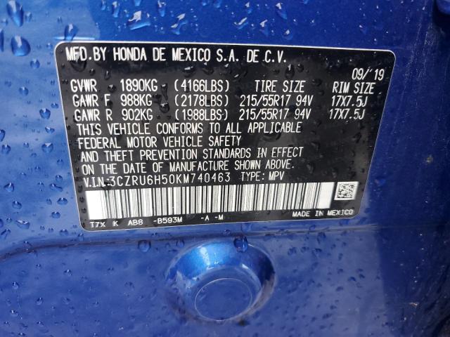 3CZRU6H50KM740463 - 2019 HONDA HR-V EX BLUE photo 13