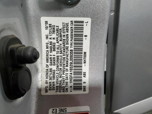 1HGFA16529L009358 - 2009 HONDA CIVIC LX SILVER photo 12