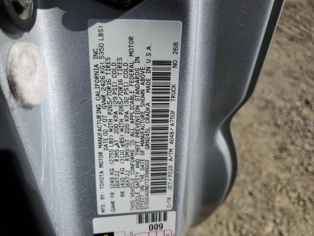 5TEUU42N07Z398603 - 2007 TOYOTA TACOMA ACCESS CAB SILVER photo 12