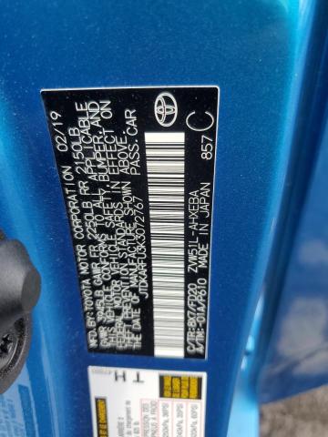 JTDKARFU3K3072767 - 2019 TOYOTA PRIUS ლურჯი ფოტო 12