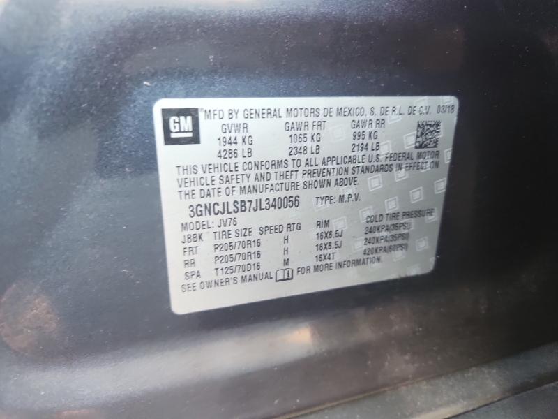 3GNCJLSB7JL340056 - 2018 CHEVROLET TRAX 1LT Көк фото 12