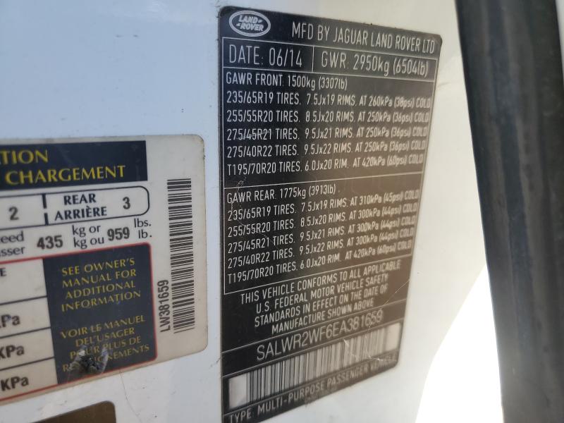 SALWR2WF6EA381659 - 2014 LAND ROVER RANGE ROVE HSE WHITE photo 13