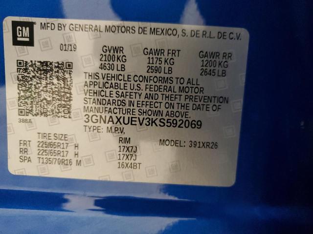 3GNAXUEV3KS592069 - 2019 CHEVROLET EQUINOX LT BLUE photo 13