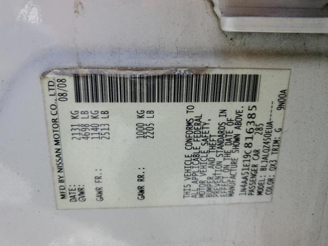 1N4AA51E19C816385 - 2009 NISSAN MAXIMA S WHITE photo 12