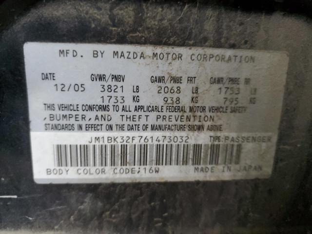 JM1BK32F761473032 - 2006 MAZDA 3 I BLACK photo 12