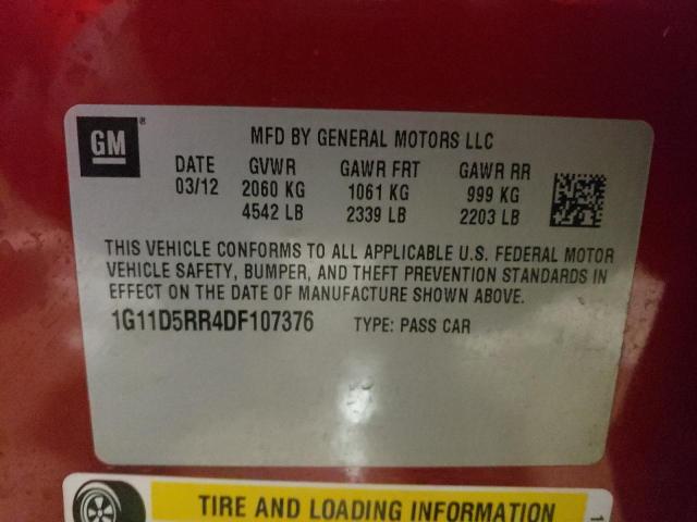 1G11D5RR4DF107376 - 2013 CHEVROLET MALIBU 1LT RED photo 12