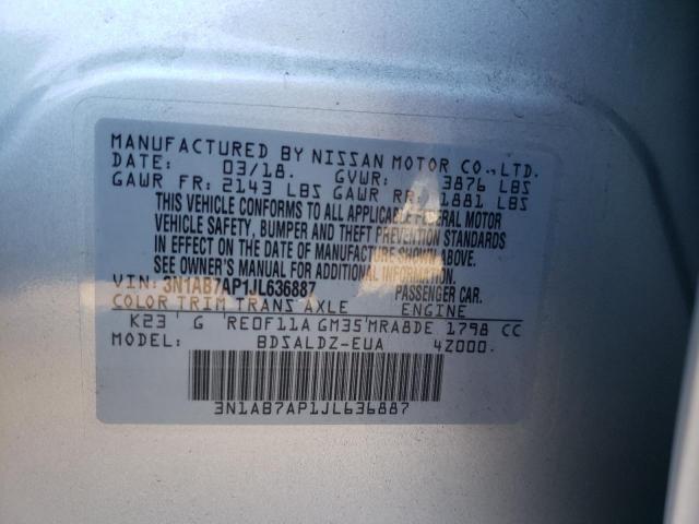 3N1AB7AP1JL636887 - 2018 NISSAN SENTRA S SILVER photo 12