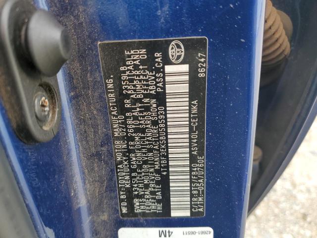 4T1BF3EK5BU585930 - 2011 TOYOTA CAMRY BASE BLUE photo 12