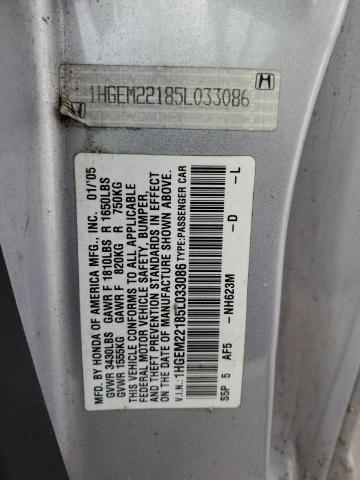 1HGEM22185L033086 - 2005 HONDA CIVIC DX VP Gümüş foto 12