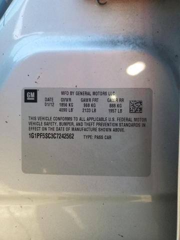 1G1PF5SC3C7242562 - 2012 CHEVROLET CRUZE LT ვერცხლისფერი ფოტო 12