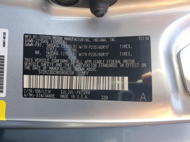 5TDYZ3DC9HS808208 - 2017 TOYOTA SIENNA XLE ვერცხლისფერი ფოტო 14