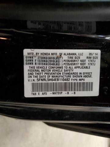 5FNRL5H64EB110482 - 2014 HONDA ODYSSEY EXL BLACK photo 13