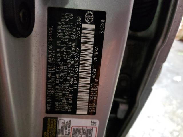 4T1BE30K94U863788 - 2004 TOYOTA CAMRY LE SILVER photo 13