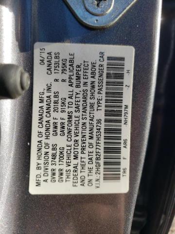 2HGFB2F77FH534736 - 2015 HONDA CIVIC SE CHARCOAL photo 13