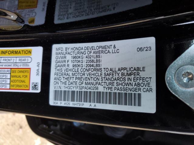 1HGCY1F32PA040258 - 2023 HONDA ACCORD EX BLACK photo 12