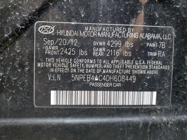 5NPEB4AC4DH608449 - 2013 HYUNDAI SONATA GLS BLACK photo 12