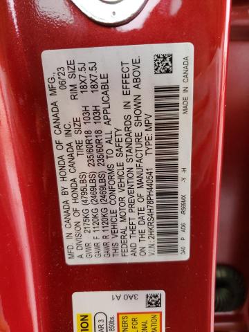 2HKRS4H78PH440541 - 2023 HONDA CR-V EXL RED photo 14