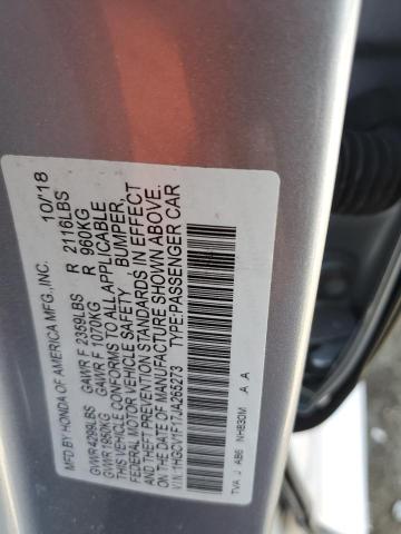 1HGCV1F17JA265273 - 2018 HONDA ACCORD LX ვერცხლისფერი ფოტო 12