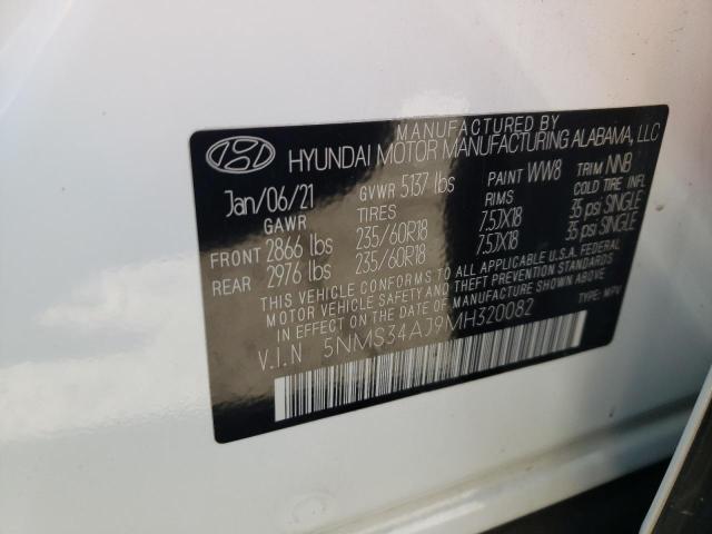 5NMS34AJ9MH320082 - 2021 HYUNDAI SANTA FE SEL WHITE photo 13