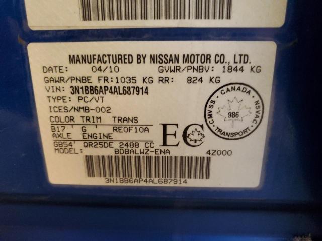 3N1BB6AP4AL687914 - 2010 NISSAN SENTRA SE-R BLUE photo 12