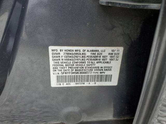 5FNYF3H58CB008372 - 2012 HONDA PILOT EXL GRAY photo 13