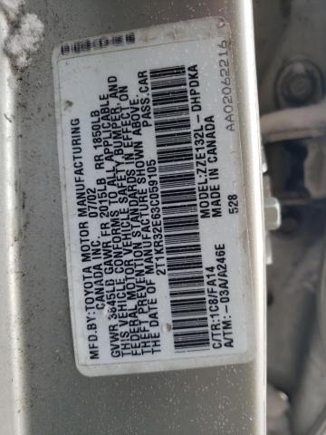 2T1KR32E63C059105 - 2003 TOYOTA COROLLA MA XR SILVER photo 12
