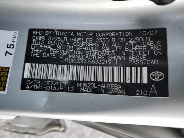 JTDKB20U683321911 - 2008 TOYOTA PRIUS SILVER photo 13