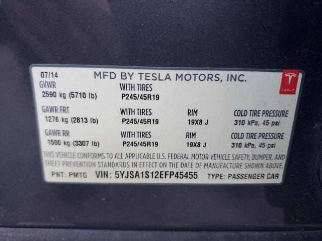 5YJSA1S12EFP45455 - 2014 TESLA MODEL S GRAY photo 12
