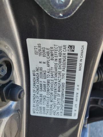 2HGFC2F69MH545965 - 2021 HONDA CIVIC LX GRAY photo 12