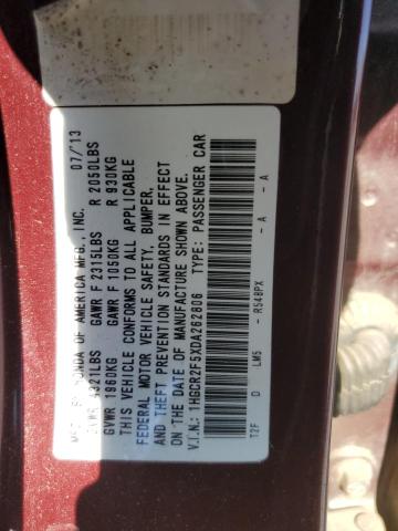 1HGCR2F5XDA262806 - 2013 HONDA ACCORD SPORT برغندي صورة 12