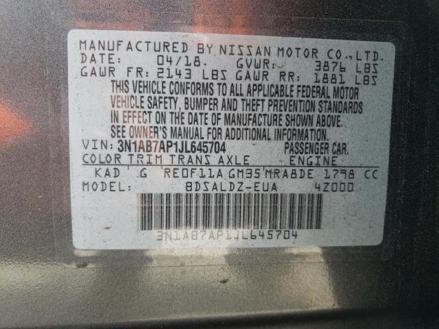 3N1AB7AP1JL645704 - 2018 NISSAN SENTRA S GRAY photo 13