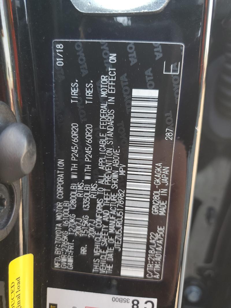 JTEZU5JR0J5178982 - 2018 TOYOTA 4RUNNER SR5 Қара фото 13