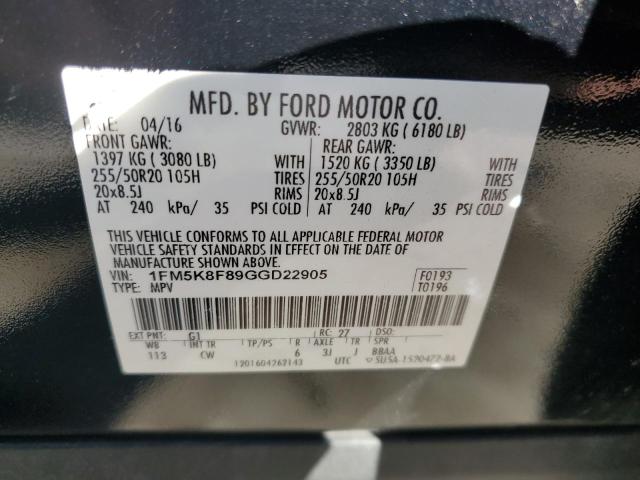 1FM5K8F89GGD22905 - 2016 FORD EXPLORER LIMITED Czarny zdjęcie 13