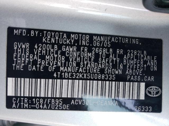 4T1BE32KX5U088335 - 2005 TOYOTA CAMRY LE SILVER photo 13