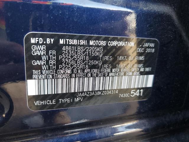JA4AZ3A38KZ034314 - 2019 MITSUBISHI OUTLANDER SE BLUE photo 13