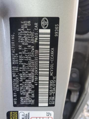 4T1BF30K85U595119 - 2005 TOYOTA CAMRY LE SILVER photo 12