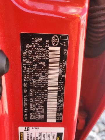 2T1KU40E69C028081 - 2009 TOYOTA COROLLA MA RED photo 12
