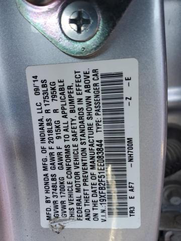 19XFB2F51EE083844 - 2014 HONDA CIVIC LX SILVER photo 12